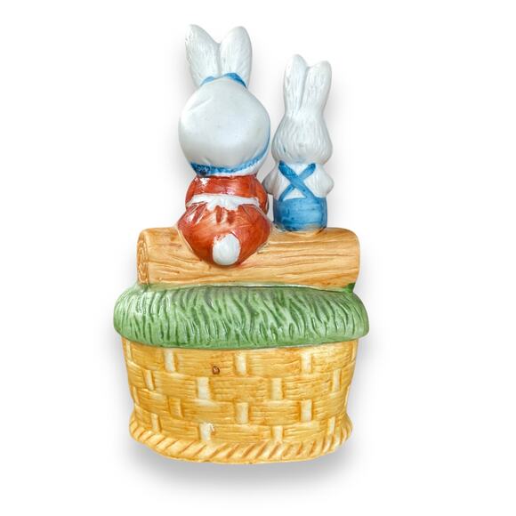 Vintage Bunny Rabbit Trinket Jar Figurine 5” Porcelain Ceramic Lund’s Lites 90s - Picture 5 of 13